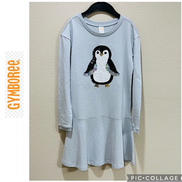 NWT Gymboree long sleeve gray penguin dress size 10/12 - Picture 1 of 7